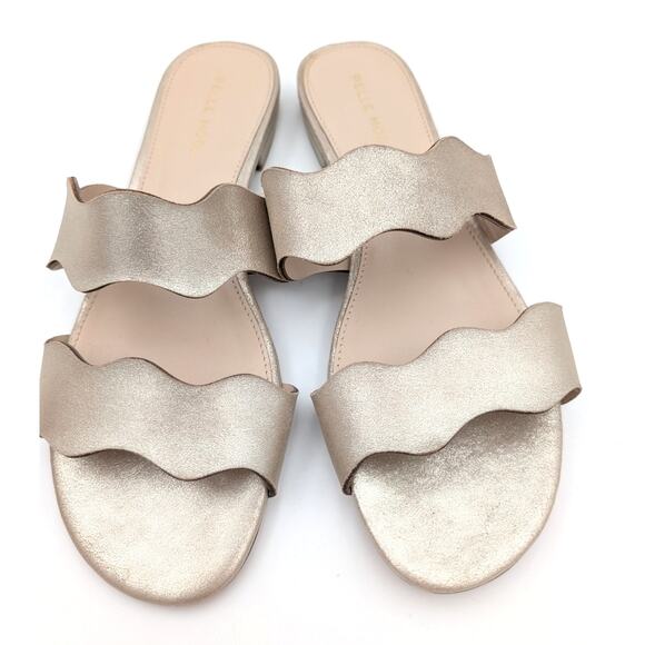 Pelle Moda Betia Scallop Slide Sandal Women's Platinum Gold Size US8.5M EU39 - Picture 3 of 11
